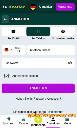 Anmeldung bei SpinBetter Deutschland