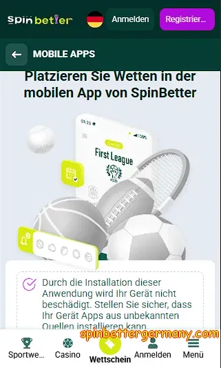 Mobile App von SpinBetter für Android und iOS