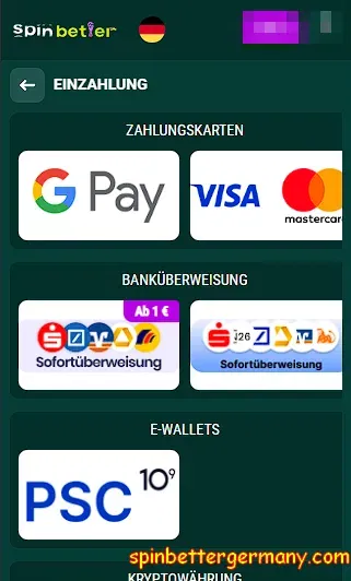 Einzahlungsmethoden bei SpinBetter