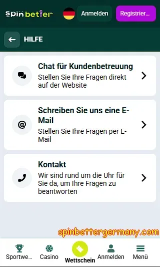 Kundenservice und Hilfe bei SpinBetter